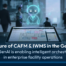 AI assistant hologram above a tablet displaying a CAFM/IWMS dashboard in a modern office setting, with overlay text reading “The Future of CAFM & IWMS in the GenAI Era – How GenAI is enabling intelligent orchestration in enterprise facility operations.”