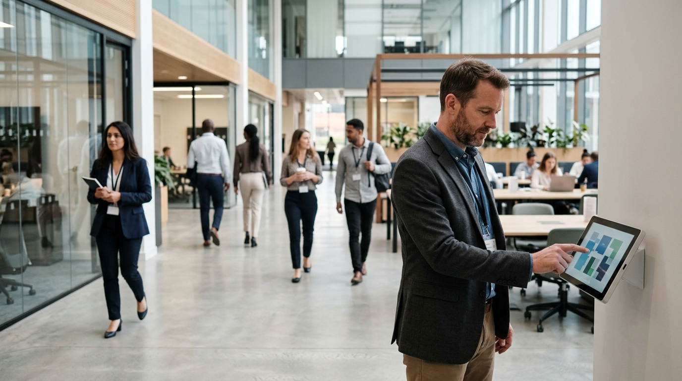 Integrated workplace management system interface managing multi-site portfolio