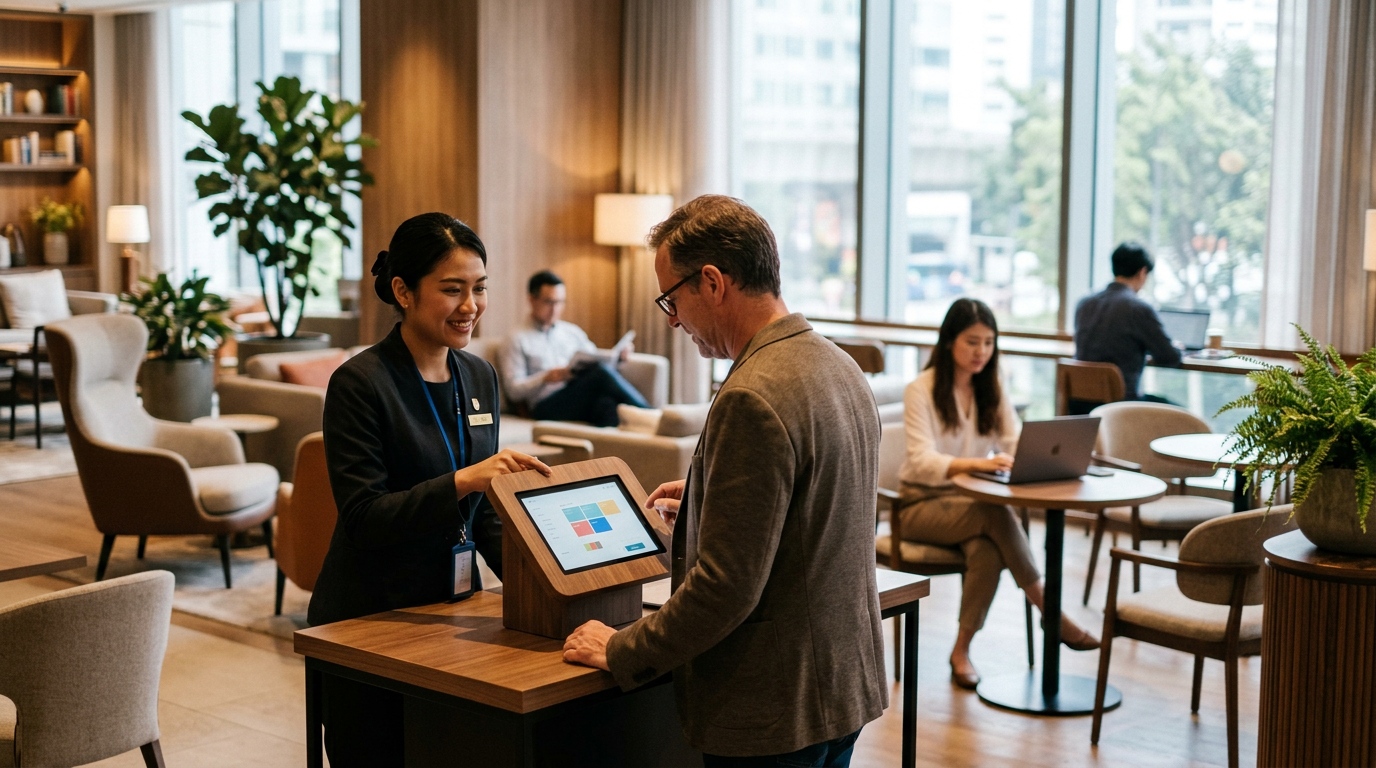 Hotel workspace booking interface in reservation system software